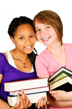 Girls holding text books