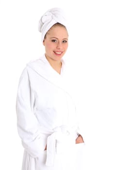 Woman in bathrobe