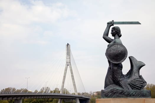 Mermaid Syrenka and Swietokrzyski Bridge
