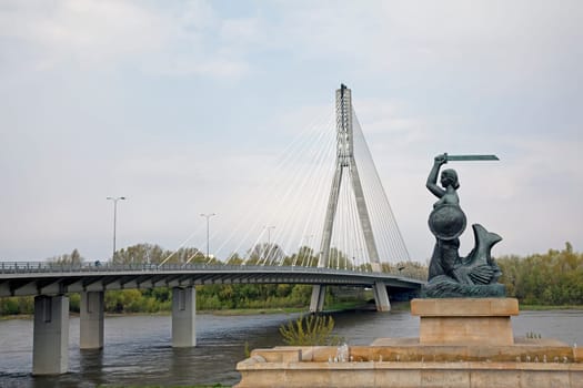 Mermaid Syrenka and Swietokrzyski Bridge