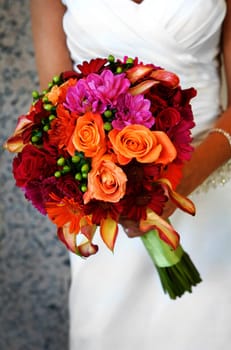 Bride Holding Colorful Large Bouquet