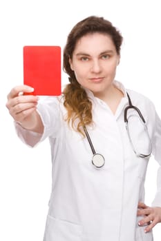 Female doctor with red card