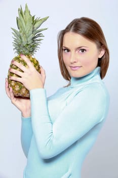 woman with red grapes