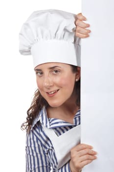 Smiling curious cook woman