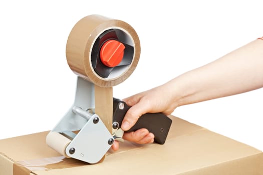 Packaging tape dispenser and shipping box