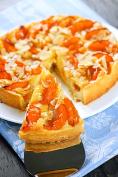 Slice of apricot and almond pie