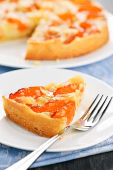 Slice of apricot and almond pie