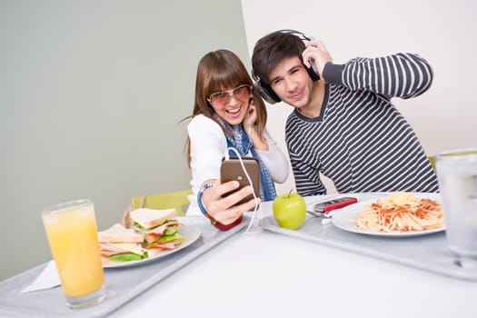 Student cafeteria - teenage couple