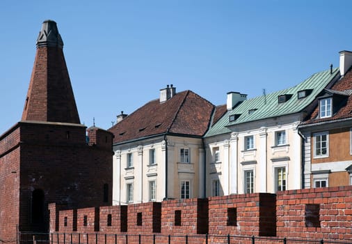 City walls and residential buildings in Warsaw