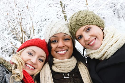 Group of girl friends outside in winter