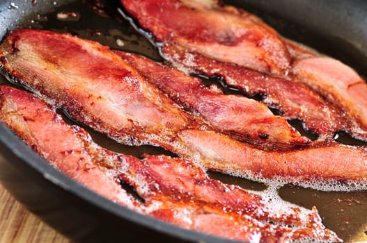 Bacon frying in a pan