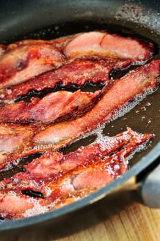 Bacon frying in a pan
