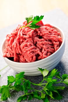 Bowl of raw ground meat