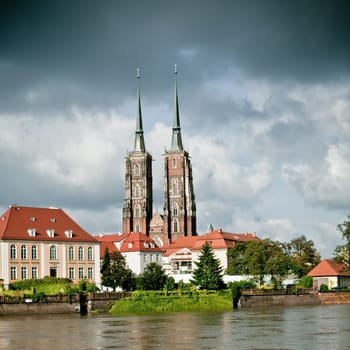 Twin towers of the cathedral in Wroclaw