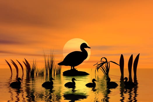 Paper Cut Duck Family