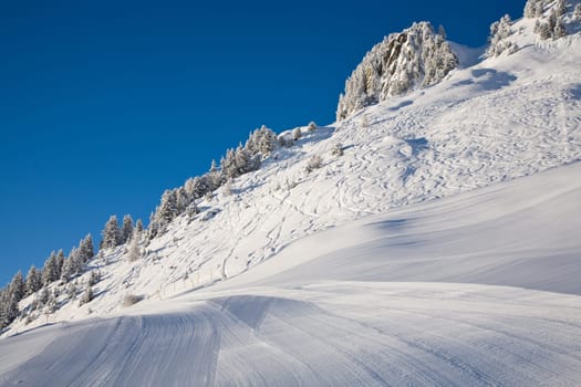Freshly groomed ski slope