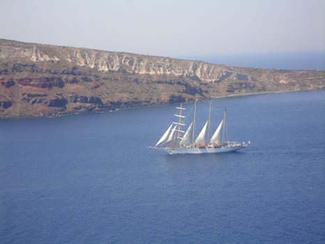 Sailing ship near Santorini