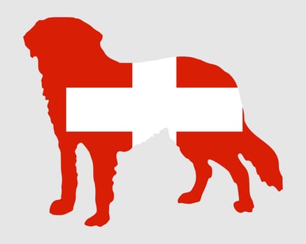 National flag of Switzerland with St. Bernard
