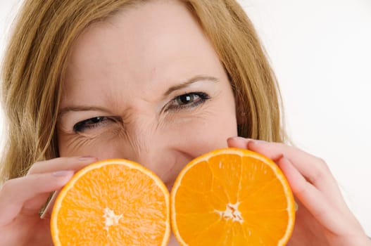 woman with delicious oranges