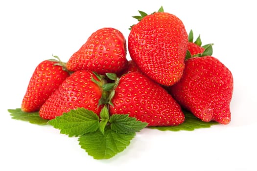 fresh strawberries on leaf