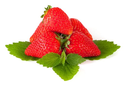 fresh strawberries on leaf