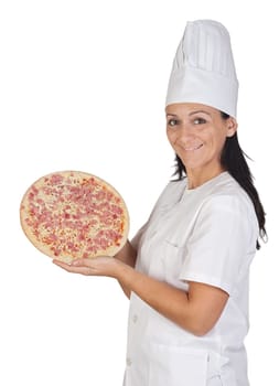 Pretty cook girl with a delicious pizza