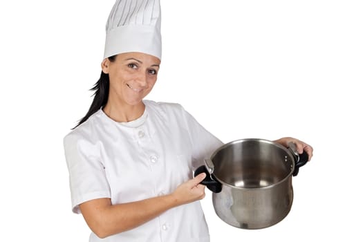 Pretty cook girl with a pot