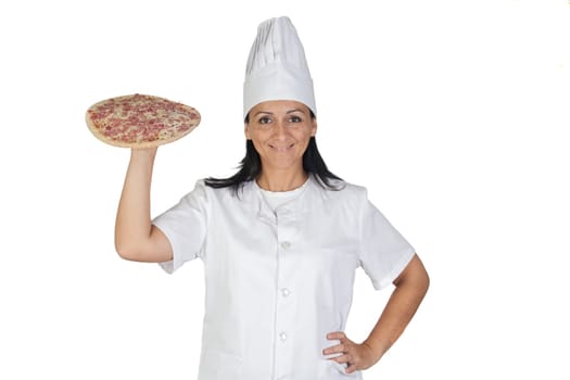 Pretty cook girl with a delicious pizza