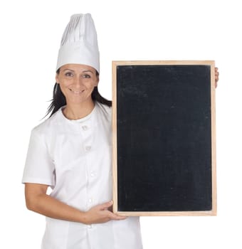 Pretty cook girl with blank slate