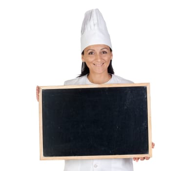 Pretty cook girl with blank slate