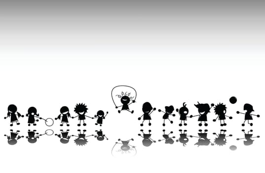 Group of kids playing, vector silhouette