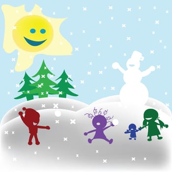 Snowfight, childlike drawing
