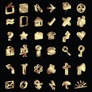 3D gold icons set