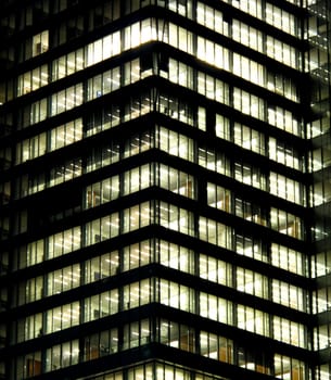 Modern office building at night