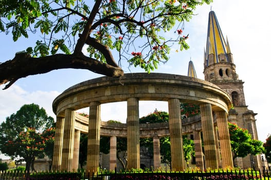 Rotunda of Illustrious Jalisciences and Guadalajara Cathedral in Jalisco, Mexico