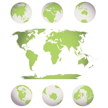 world map and globes