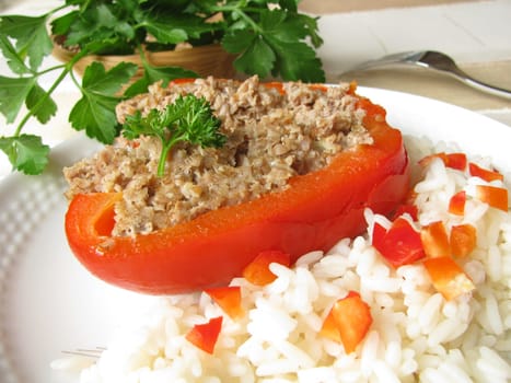 Stuffed bell pepper with rice