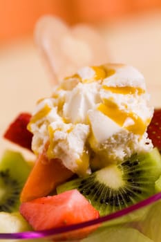 Fruit salad,mixed - with caramel egg