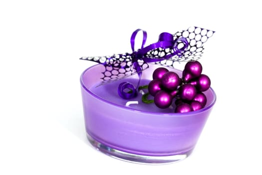 Purple candle with balls,beading ribbon