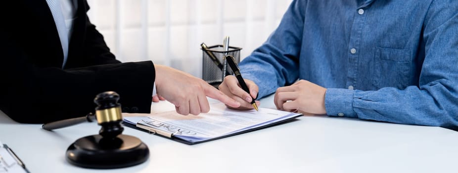 Client relying on law firm to provide legal counsel and advice with lawyers or attorney review and analyze complex legal contract document as trusted corporate law consultation service. Panorama Rigid