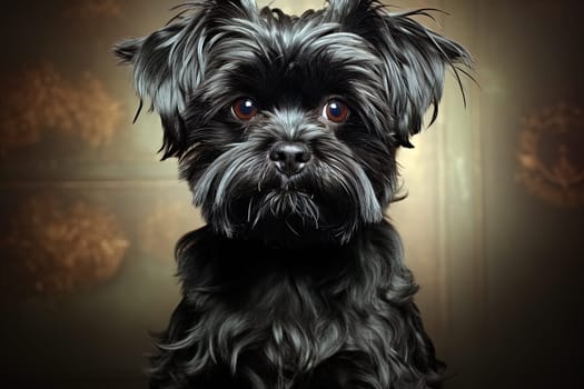 Affenpinscher doggy. Portrait of black Affenpinscher, close up, Studio light photo. Ai generative art