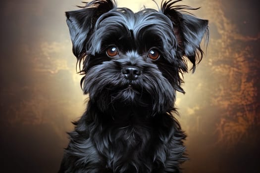 Affenpinscher doggy Portrait on brown background. Portrait of black Affenpinscher, close up, Studio light photo. Ai generative art