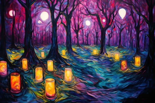 Step into a realm of ethereal beauty, where illuminated spirit lanterns serve as beacons of hope.