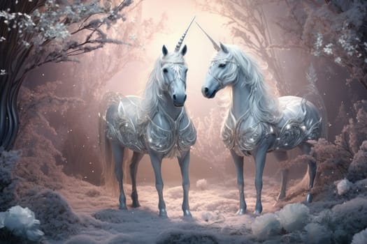 Stunning mythical creatures with majestic presence and shimmering silver horns.