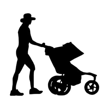 Silhouette of a woman with a baby stroller