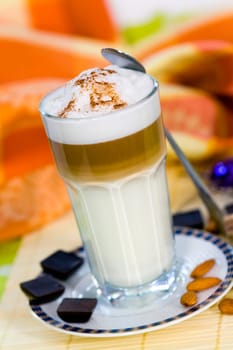 Latte Macchiato and Sweet Cookies ,Chocolate,Almonds