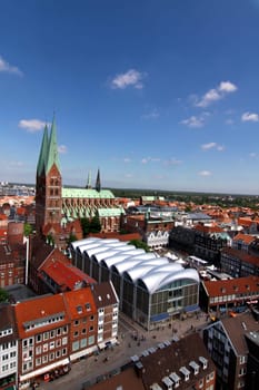 View of the town hall and St. Mary's Church