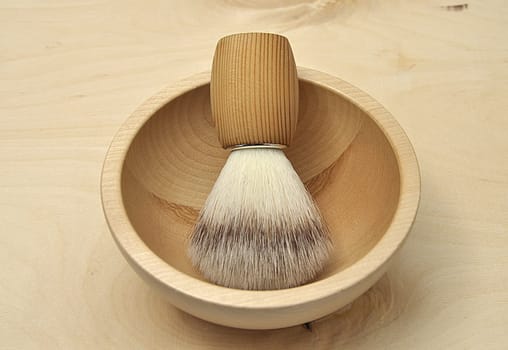 Shaving brush and wooden bowl