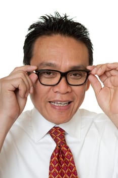 Elegant man testing glasses