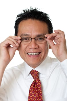Elegant man testing glasses